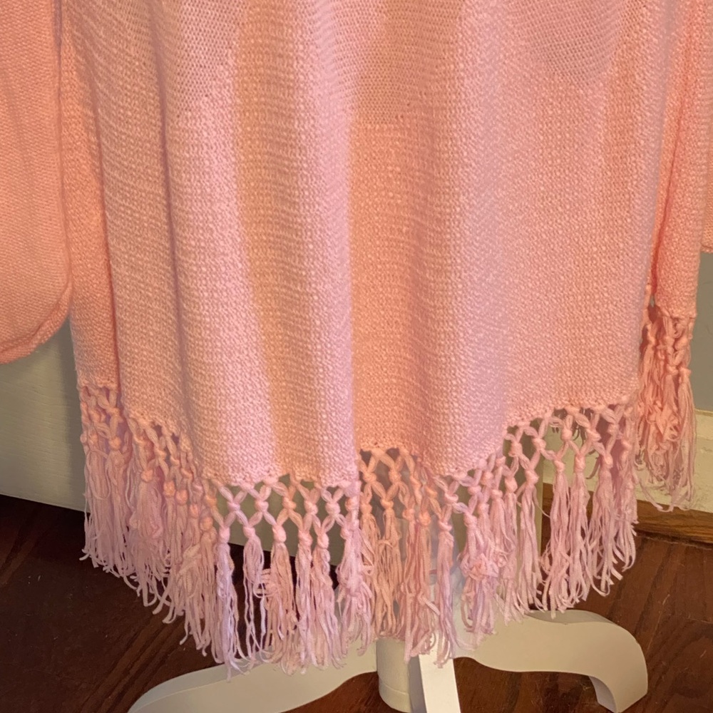 PRICE DROP Lilly Pulitzer Light Pink Fringe Hem Tunic-Length Open Cardigan,Large - Picture 5 of 5